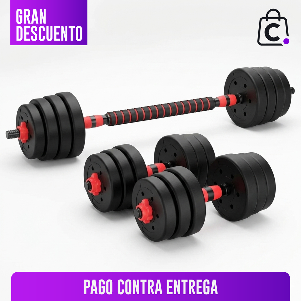 Kit de Mancuernas Ajustables 3 en 1 con Barra Conectora